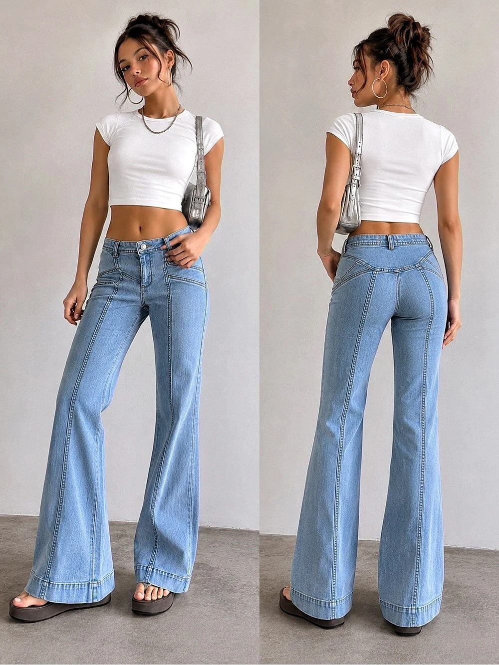Vintage Y2K Free People Jeans Size 27 Flare Wide Leg Back Pocketless